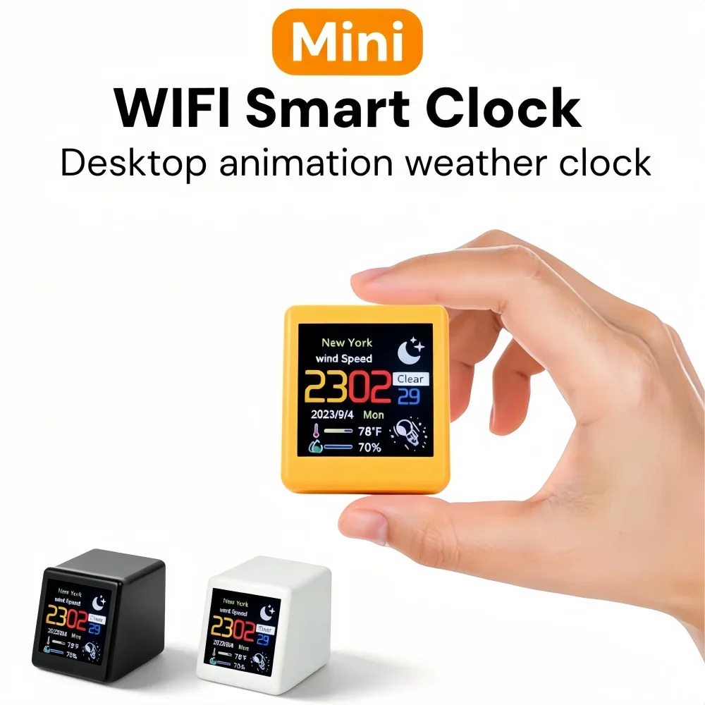 Led Desk Clock - スマートWiFi気象予報ステーションデスククロック、温度・湿度・時間表示付き目覚まし時計、テーブル・車・部屋の装飾用、カスタム言語対応