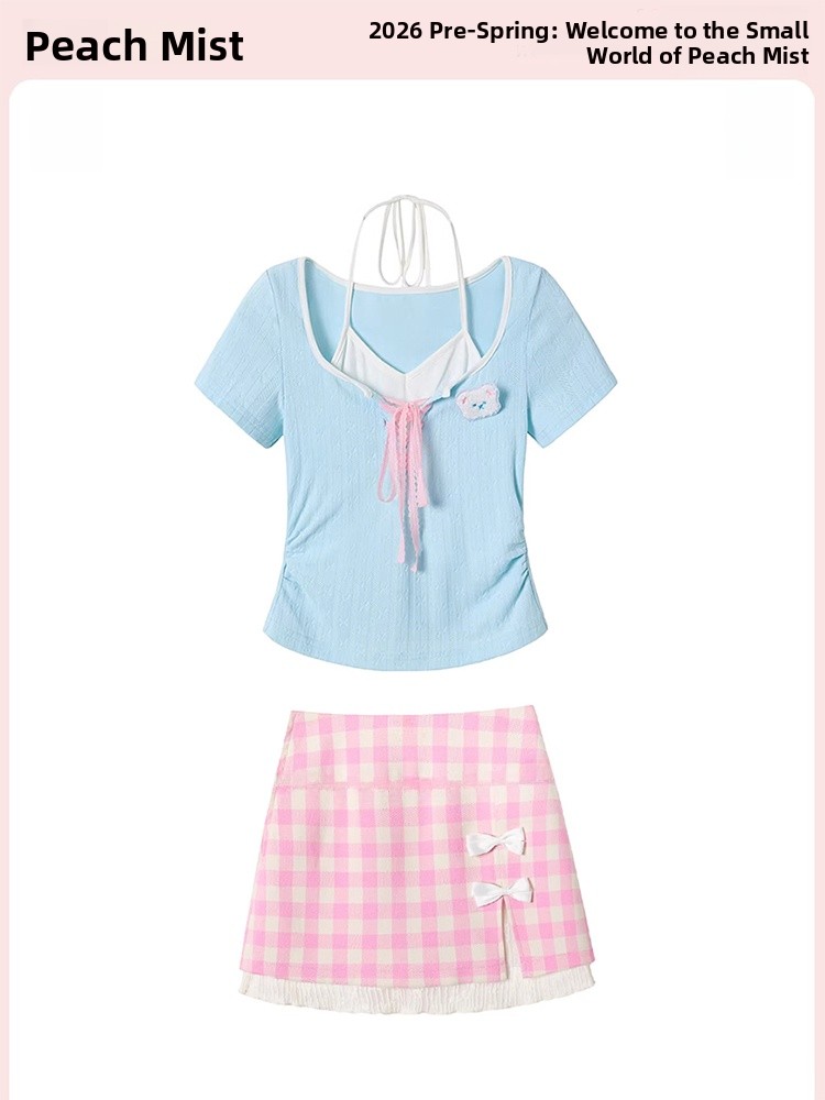 Home Office For Two - Sweet Dopane レディース 夏用半袖 Tシャツとホルターネックミニスカート 2