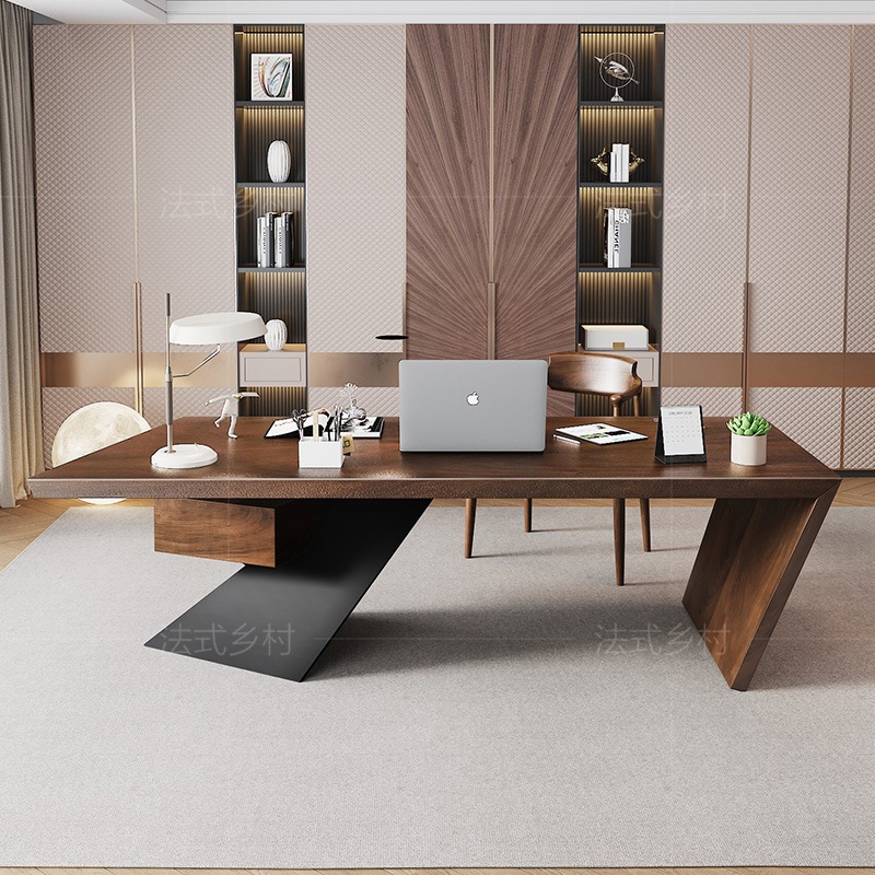 Home Office L Shaped Desk - 南米産ウォールナット社長ボスデスク大型デスクライト高級モダン