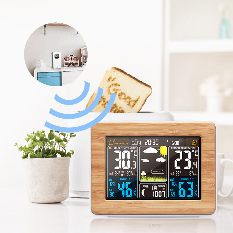 Led Desk Clock - Fanju-デジタル目覚まし時計,電子デスクトップ時計,温度,湿度,ワイヤレス気圧計,天気予報