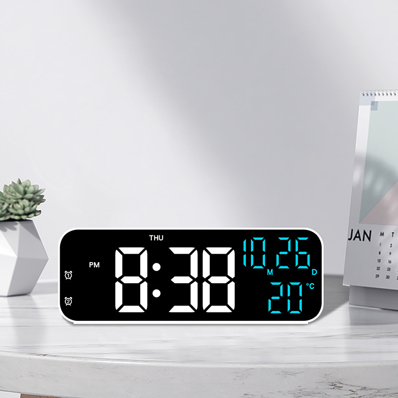 Led Desk Clock - シンプルなデジタル目覚まし時計 多機能 LED 時計 音声制御 温度と日付