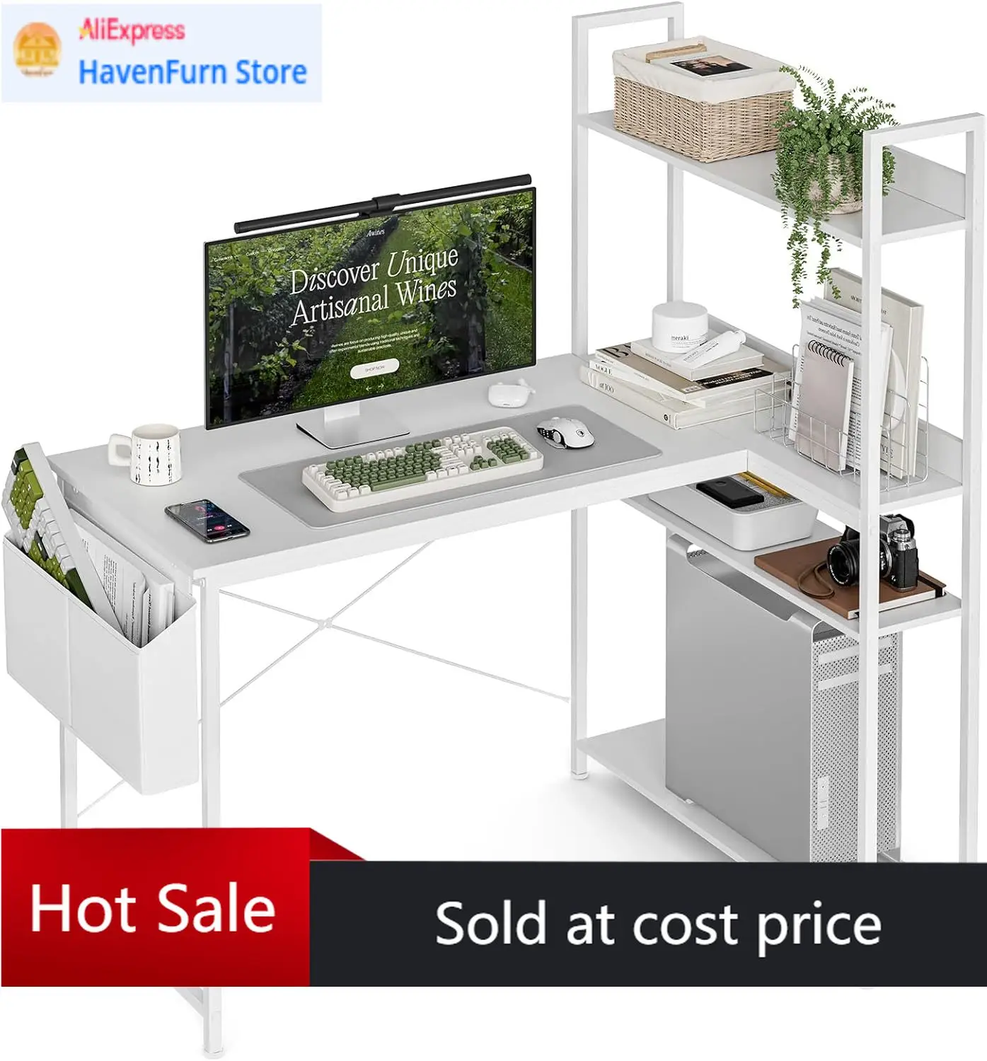 Home Office L Shaped Desk - アクティビティ価格47インチL字型コンピューターデスク、反転可能な収納棚付き、ホームオフィスコーナーデスク、学習用ライティングテーブル（H付き）