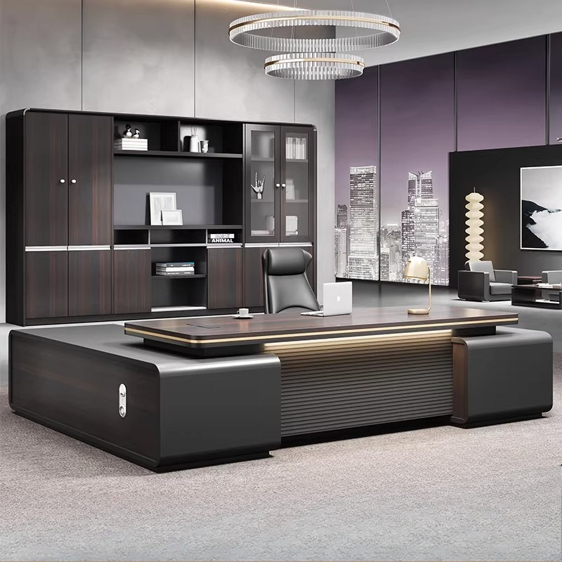 Home Office L Shaped Desk - スタンディングドロワー付きヨーロピアンフロアコンピューターデスク ブラックウッド エスクリトリオス・デ・オルデナドール モダン家具 コーナー収納 オフィスデスク
