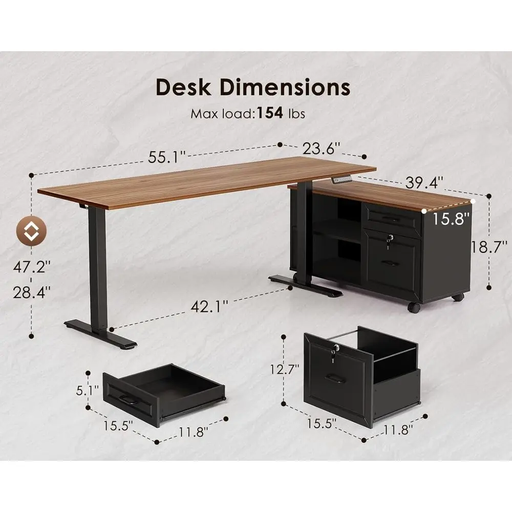 55インチのL字型電動デスク、引き出しとキャビネット付き、エ - Home Office L Shaped Desk のレビューと価格