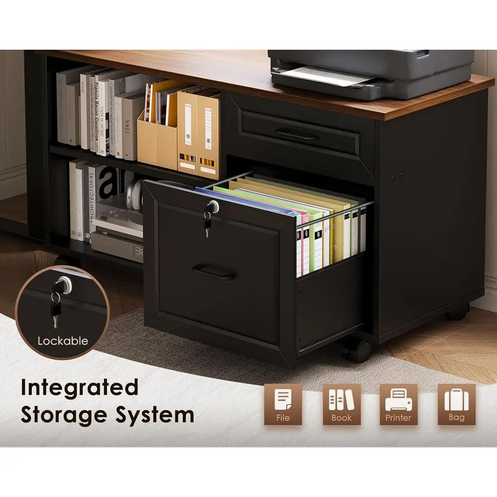 55インチのL字型電動デスク、引き出しとキャビネット付き、エ - Home Office L Shaped Desk のレビューと価格