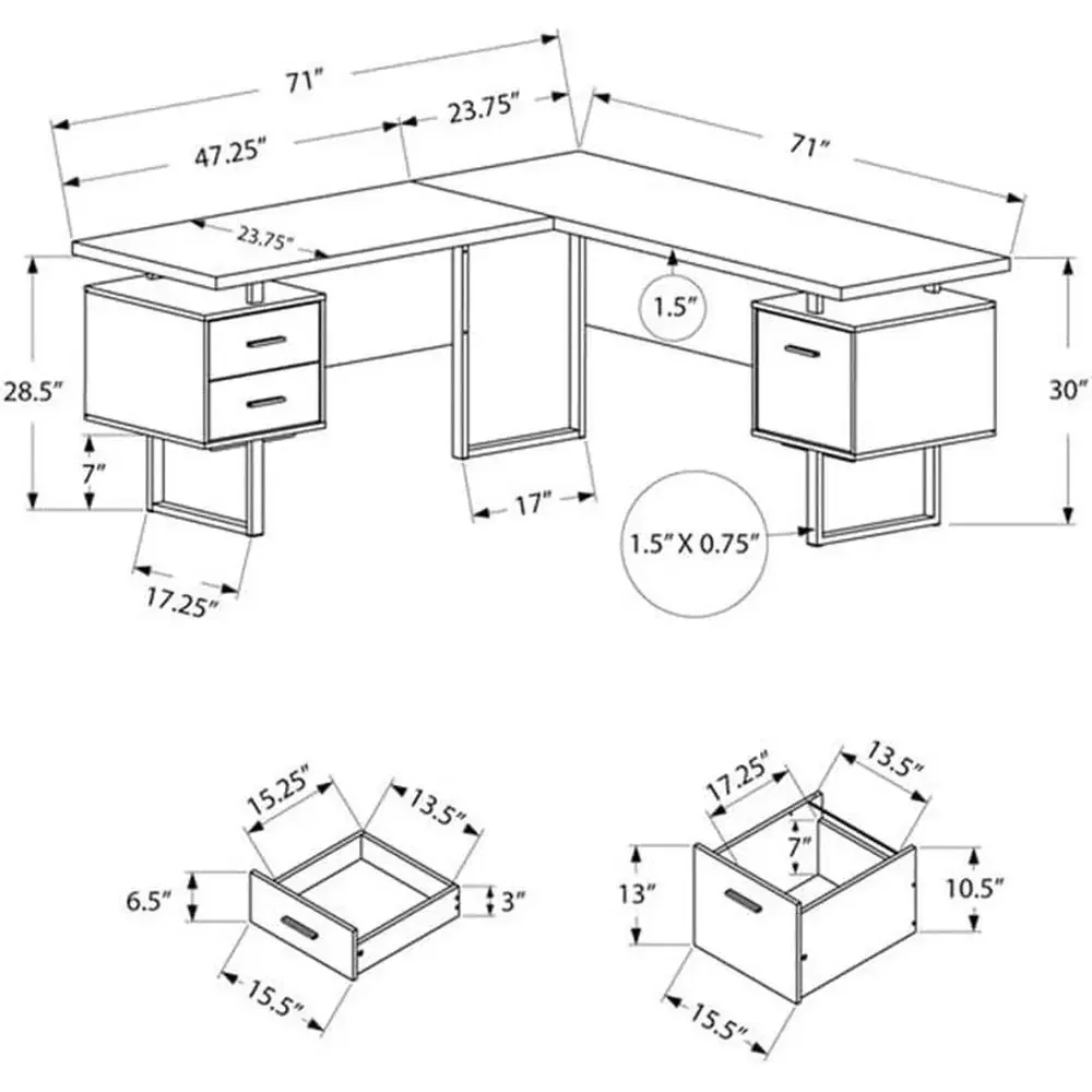 L字型70コンピューターデスク、ホームオフィス用収納付き、右 - Home Office L Shaped Desk のレビューと価格