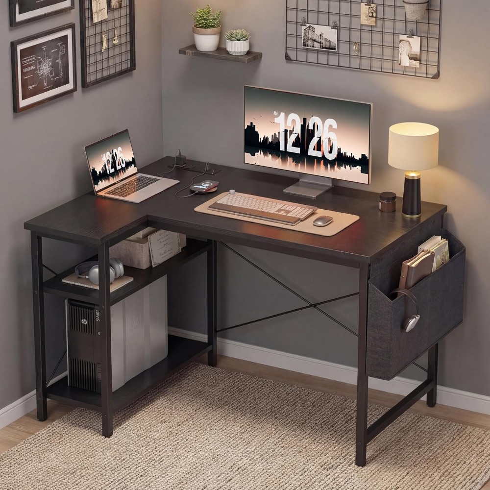 L字型コンピューターデスク、電源コンセント付き、47インチコ - Home Office L Shaped Desk のレビューと価格