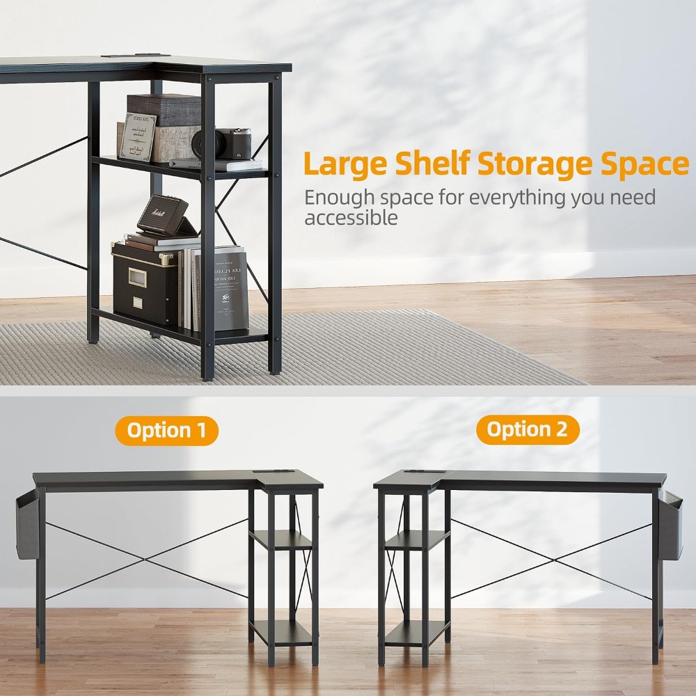 L字型コンピューターデスク、電源コンセント付き、47インチコ - Home Office L Shaped Desk のレビューと価格