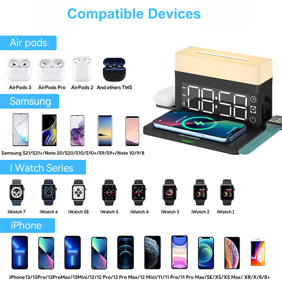 デジタルデスク用アラーム付き時計,15Wワイヤレス充電付き時 - Led Desk Clock のレビューと価格