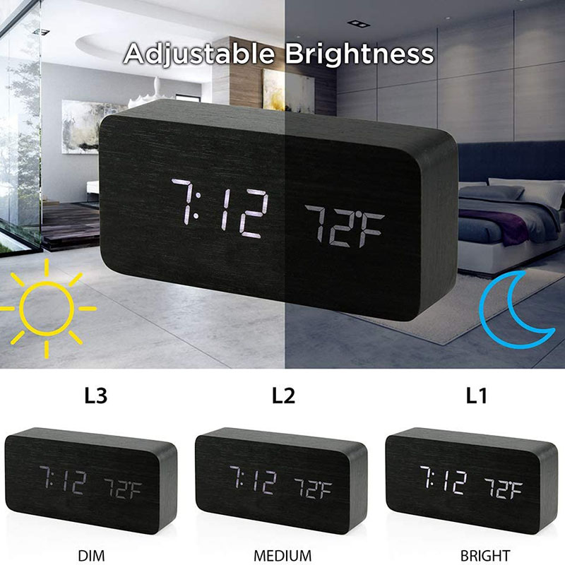 木製デジタル目覚まし時計、オフィス用温度卓上時計付きLED目 - Led Desk Clock のレビューと価格