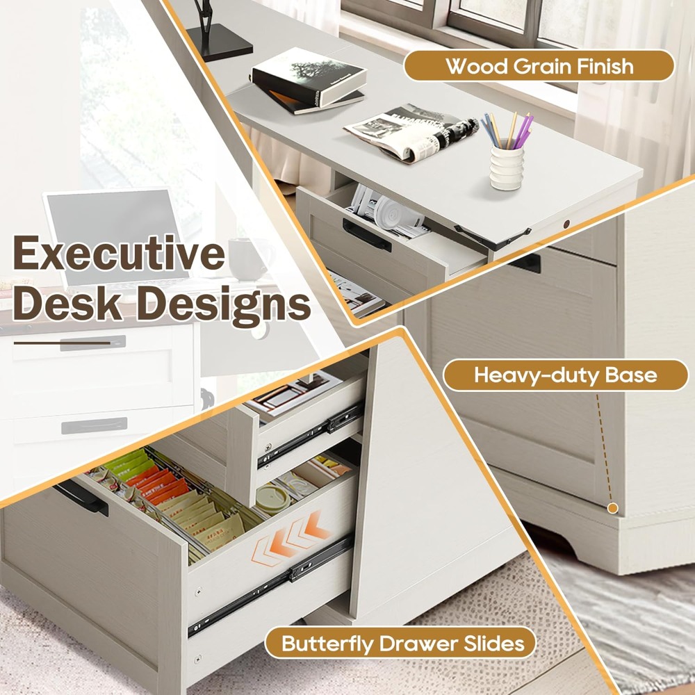 60インチのL字型エグゼクティブデスク（引き出し付き）、ファ - Home Office L Shaped Desk のレビューと価格