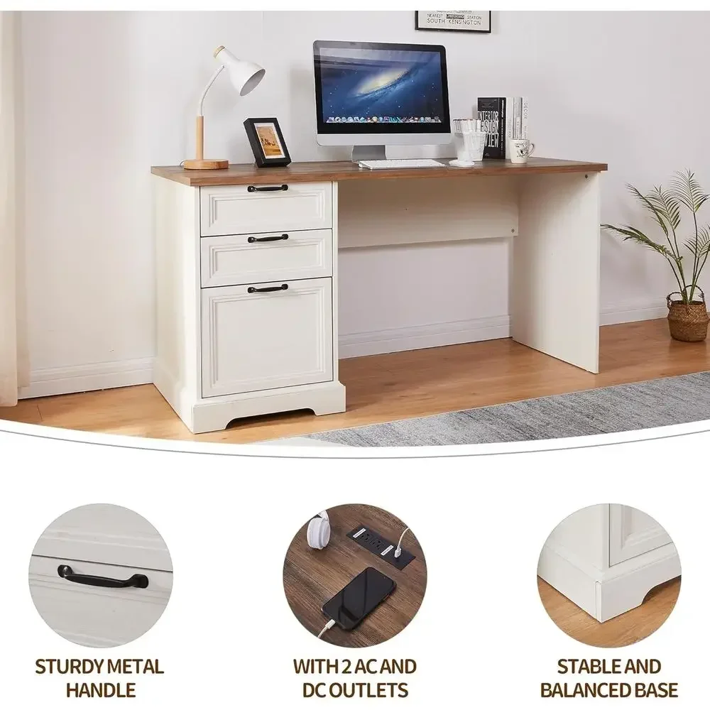 60 L字型デスク、可動式ファイルキャビネット、充電ステーシ - Home Office L Shaped Desk のレビューと価格