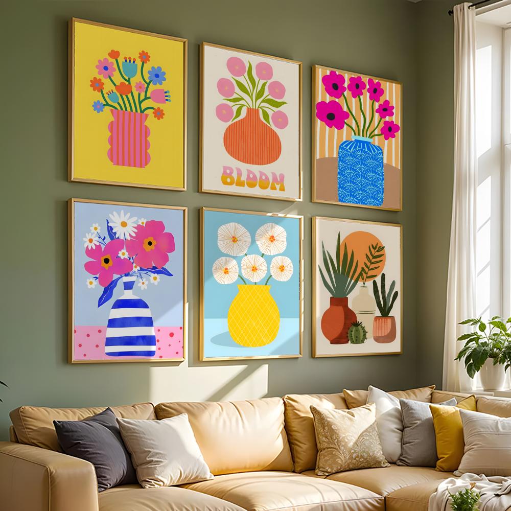 ピンクの花市場の花瓶の絵画書道HDキャンバスウォールアートポ - Home Office Marketing のレビューと価格