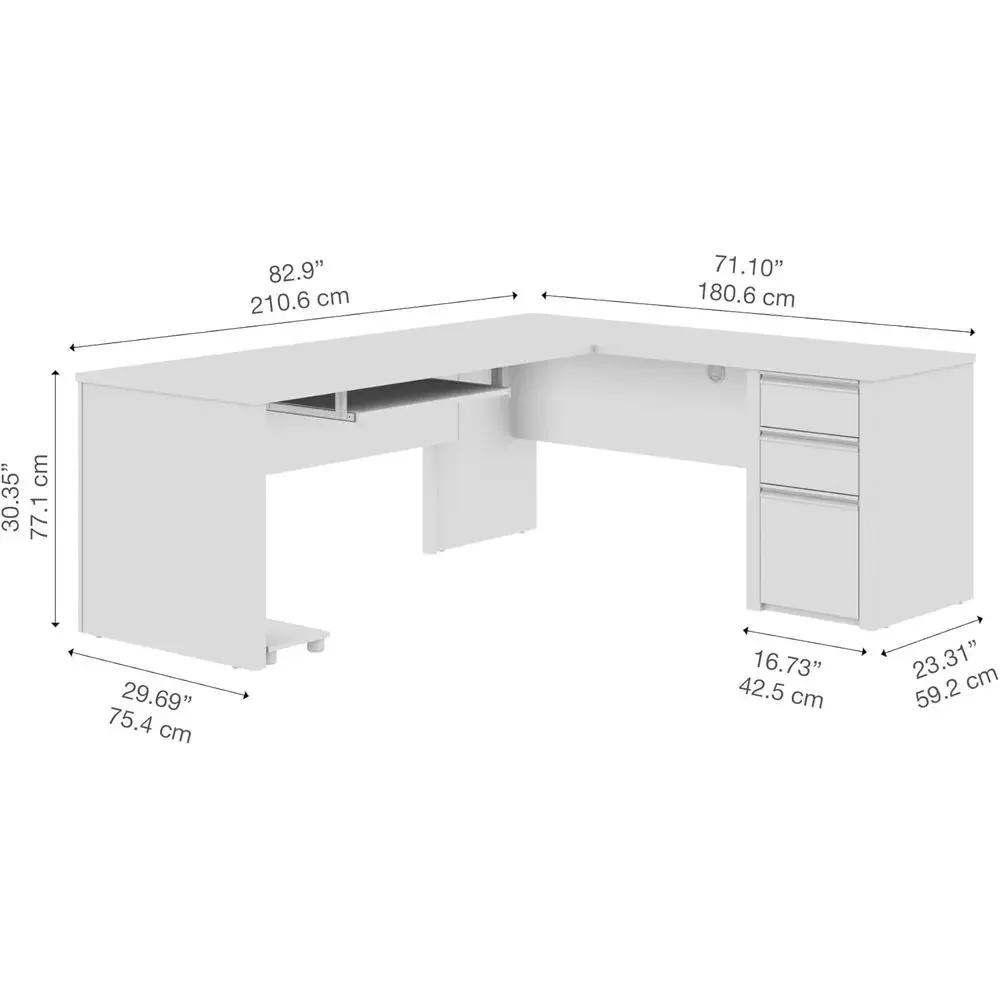 72 L字型デスク、引き出しとキーボードトレイ付き、エグゼク - Home Office L Shaped Desk のレビューと価格