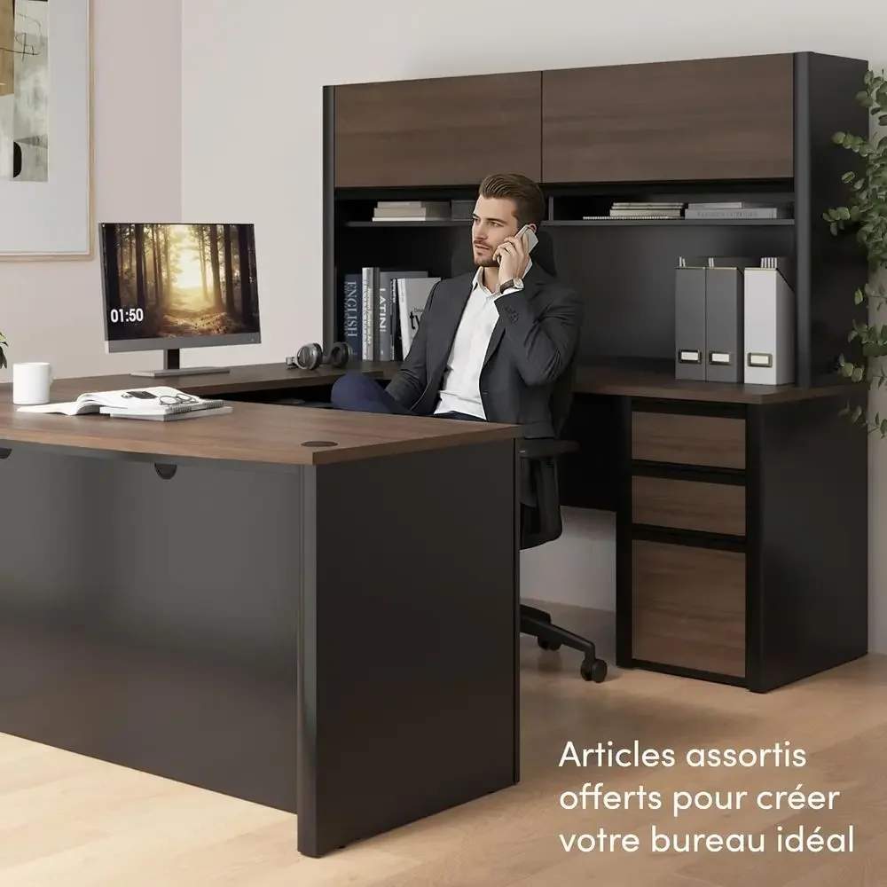 72 L字型デスク、引き出しとキーボードトレイ付き、エグゼク - Home Office L Shaped Desk のレビューと価格