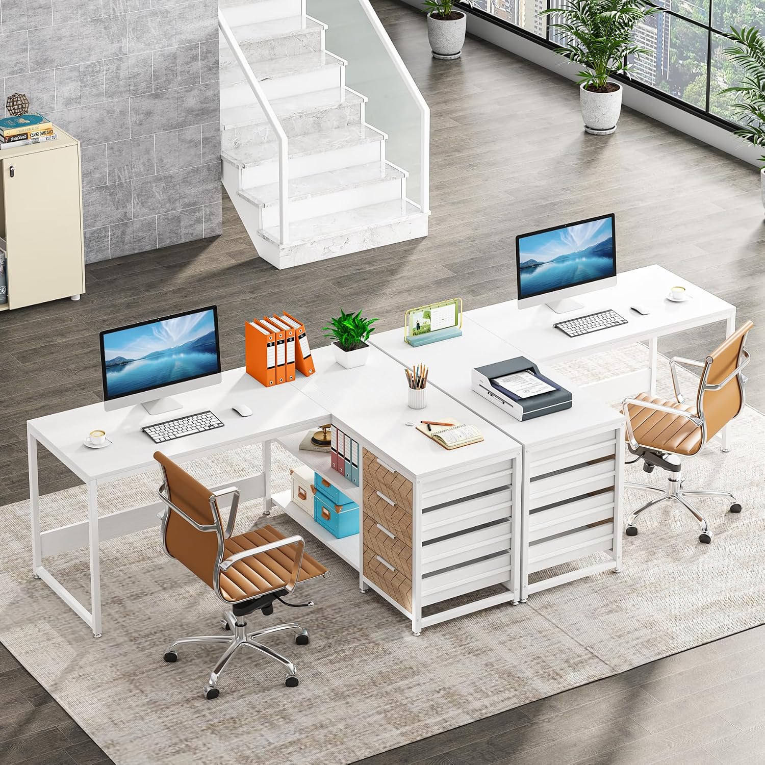 L字型コンピューターデスク（引き出しと棚付き）、59インチリ - Home Office L Shaped Desk のレビューと価格