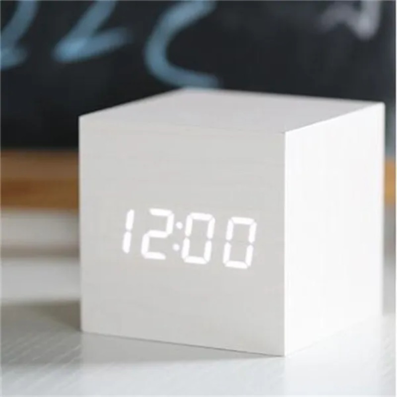 音声制御デジタル電子時計発光スマートLED木製目覚まし時計多 - Led Desk Clock のレビューと価格