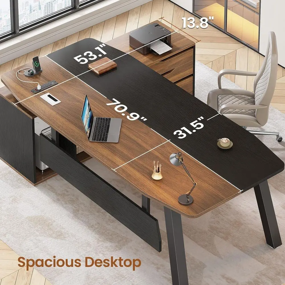 71インチ大型オフィスデスク、ファイルキャビネット付き、L字 - Home Office L Shaped Desk のレビューと価格