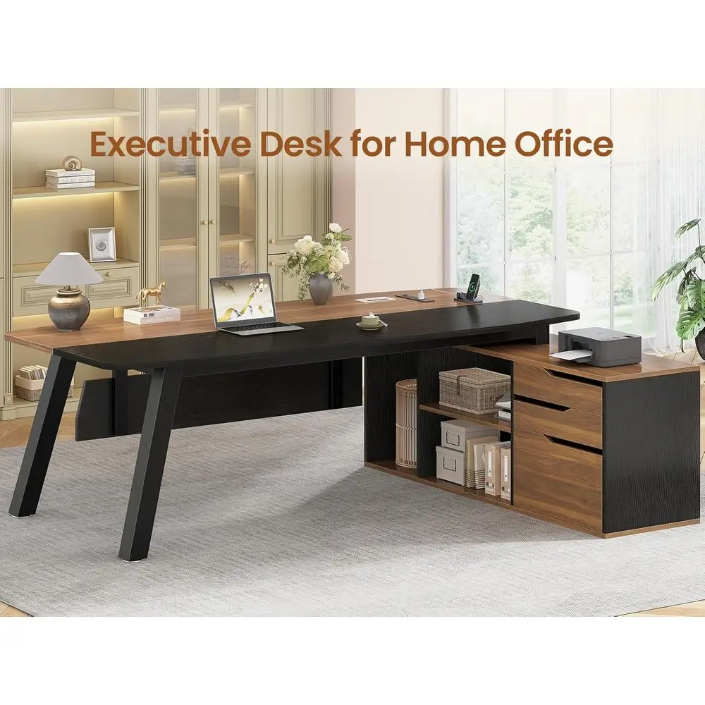 71インチ大型オフィスデスク、ファイルキャビネット付き、L字 - Home Office L Shaped Desk のレビューと価格