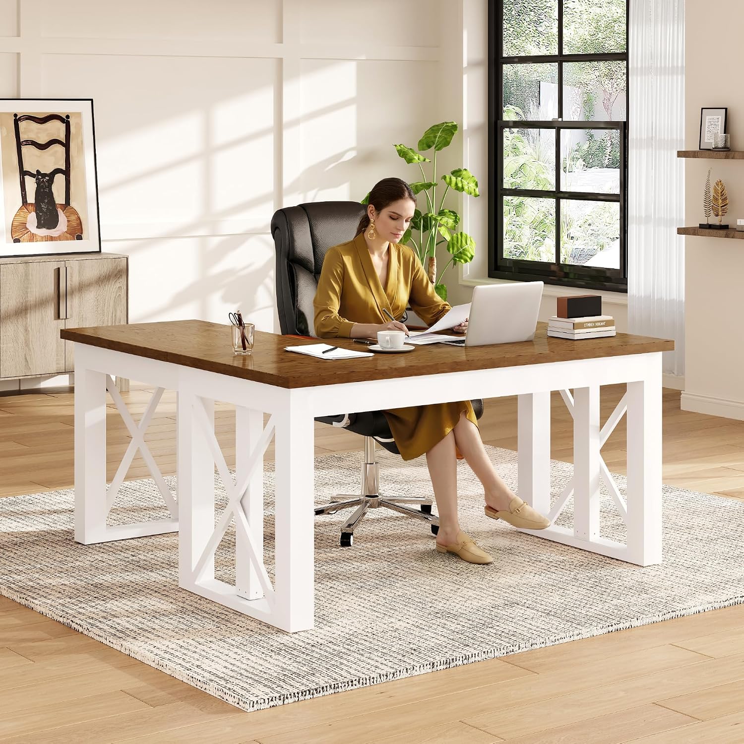 L字型スタンディングデスク（引き出し付き）、55x48インチ - Home Office L Shaped Desk のレビューと価格