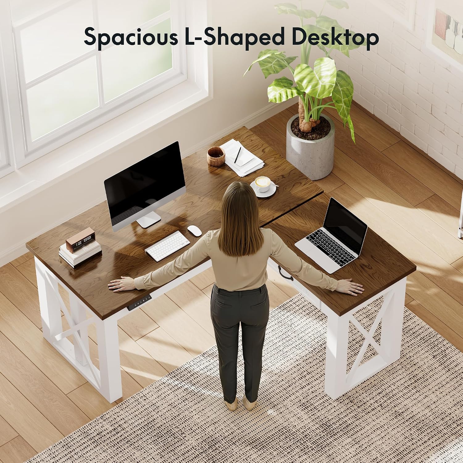 L字型スタンディングデスク（引き出し付き）、55x48インチ - Home Office L Shaped Desk のレビューと価格