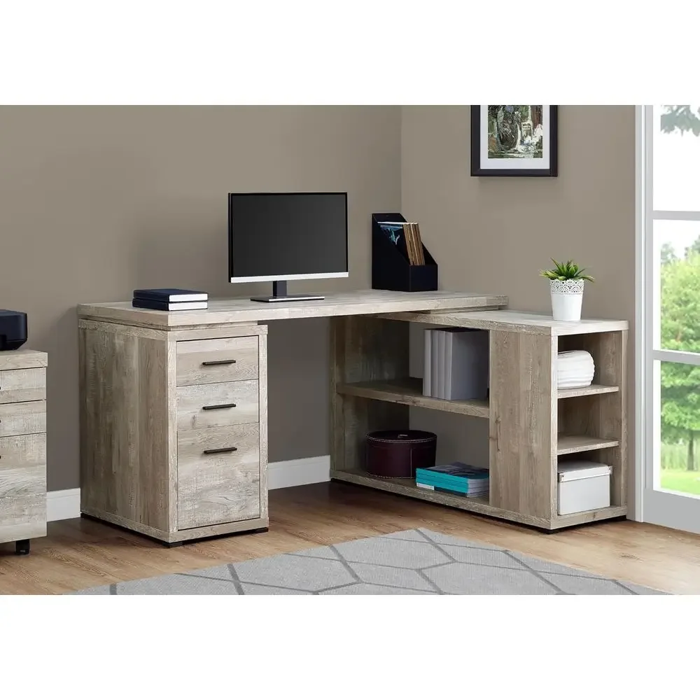 60 L字型デスク、トープ色の再生木材、家庭およびオフィス用 - Home Office L Shaped Desk のレビューと価格