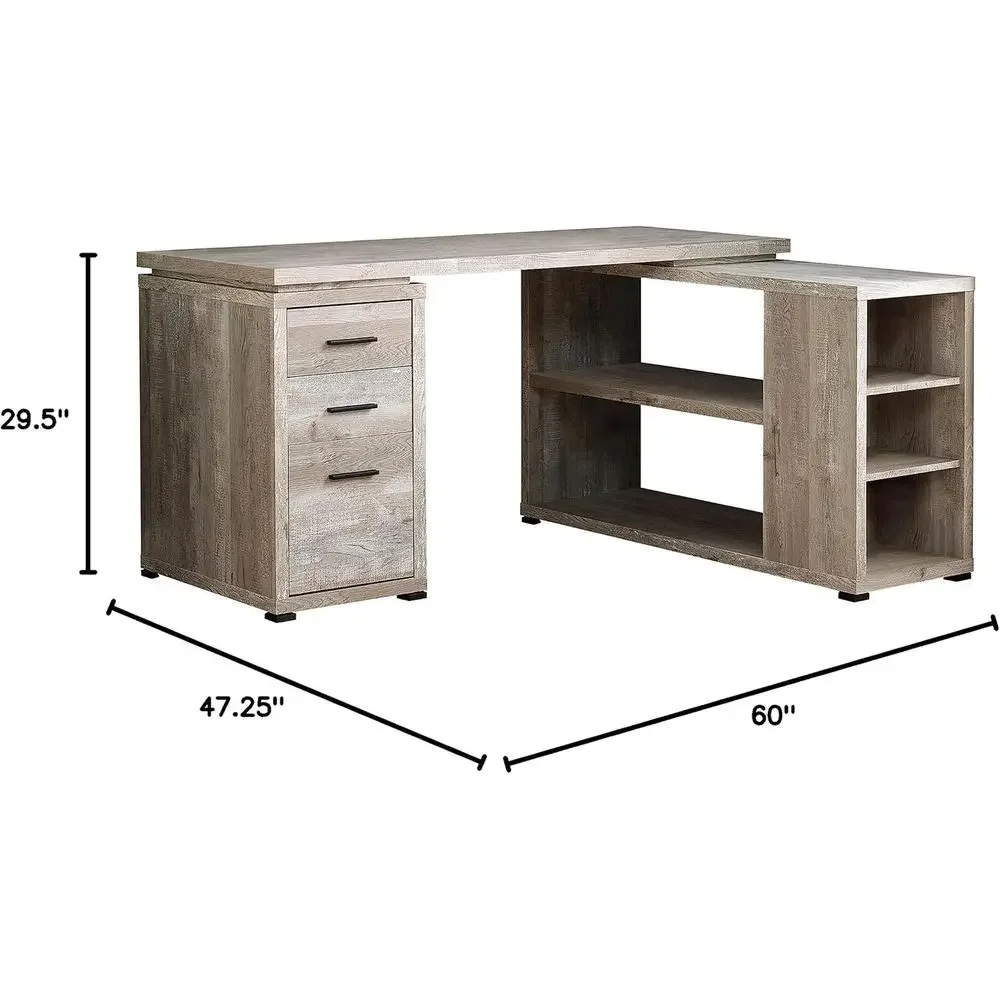 60 L字型デスク、トープ色の再生木材、家庭およびオフィス用 - Home Office L Shaped Desk のレビューと価格
