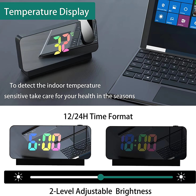 投影目覚まし時計 卓上時計 大型カラーLEDディスプレイ付き - Led Desk Clock のレビューと価格