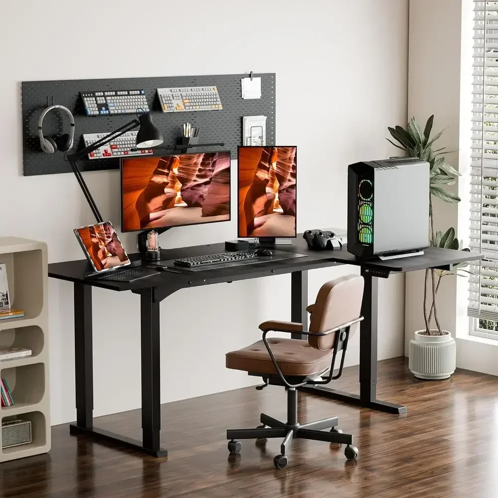 電動高さ調整可能なL字型デスク、71x43インチ、スプライス - Home Office L Shaped Desk のレビューと価格