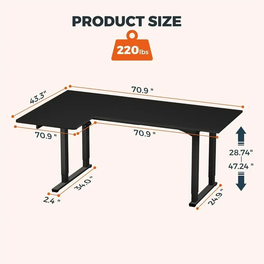 電動高さ調整可能なL字型デスク、71x43インチ、スプライス - Home Office L Shaped Desk のレビューと価格