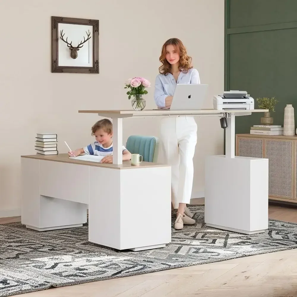 63 エグゼクティブ L 字型スタンディングデスク、高さ調節 - Home Office L Shaped Desk のレビューと価格