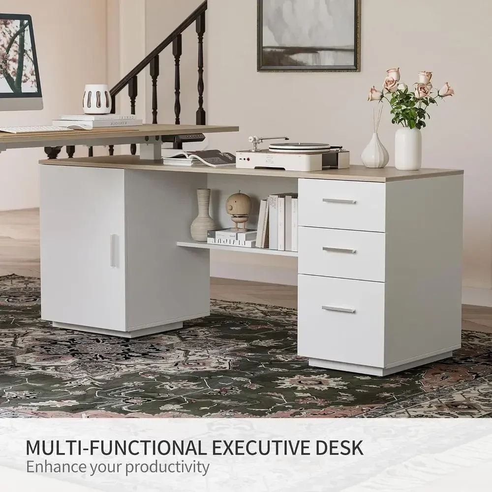 63 エグゼクティブ L 字型スタンディングデスク、高さ調節 - Home Office L Shaped Desk のレビューと価格