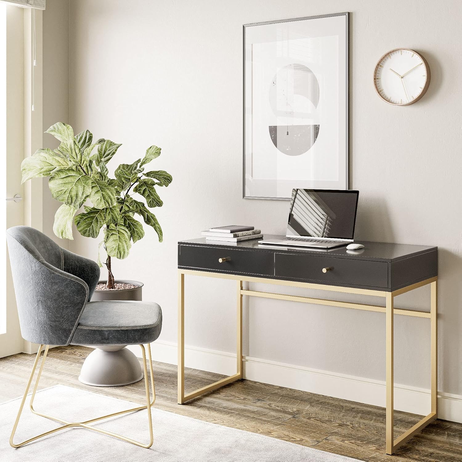 42インチの化粧台または寝室用ホームオフィスデスク、黒木の天 - Home Office For Two のレビューと価格