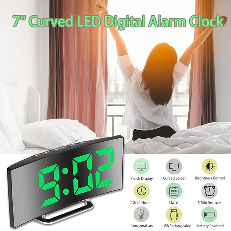 LED デジタル目覚まし時計曲面スクリーンミラー静音電子時計 - Led Desk Clock のレビューと価格