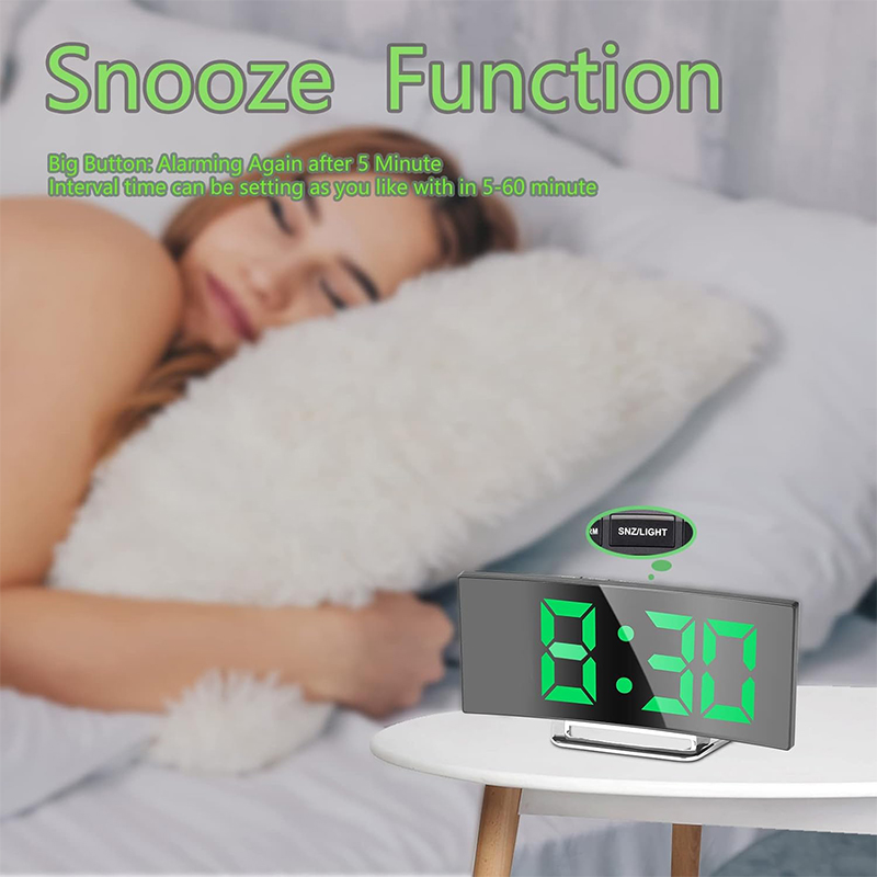 LED デジタル目覚まし時計曲面スクリーンミラー静音電子時計 - Led Desk Clock のレビューと価格