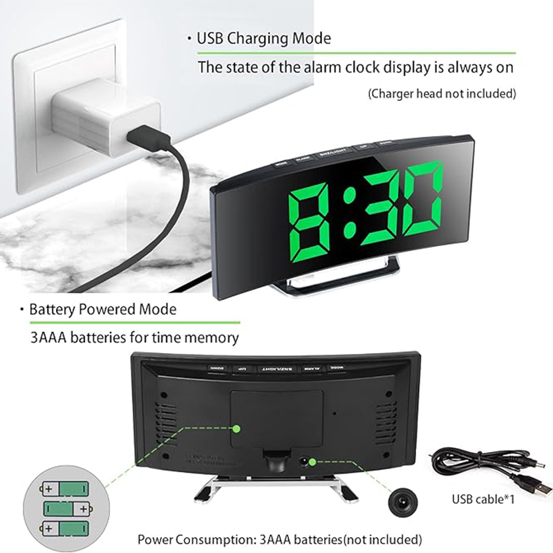 LED デジタル目覚まし時計曲面スクリーンミラー静音電子時計 - Led Desk Clock のレビューと価格