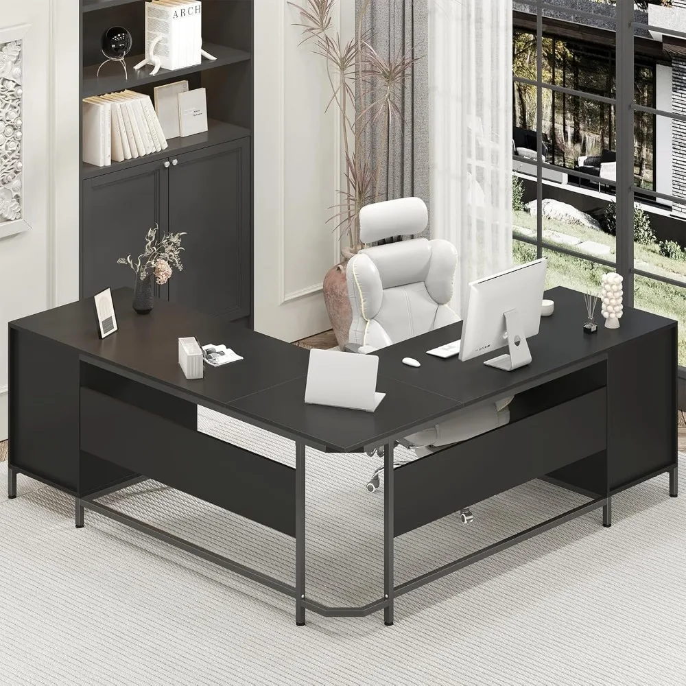 TVU 59インチ L字型デスク、木製引き出し6個付き、大型 - Home Office L Shaped Desk のレビューと価格